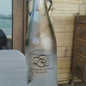 Water glass bottle for Zannier Resort